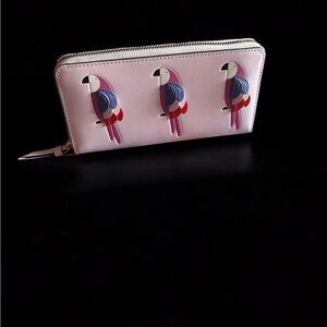 Kate Spade Flock Party Parrot Zip Around Continental Wallet Women’s EUC